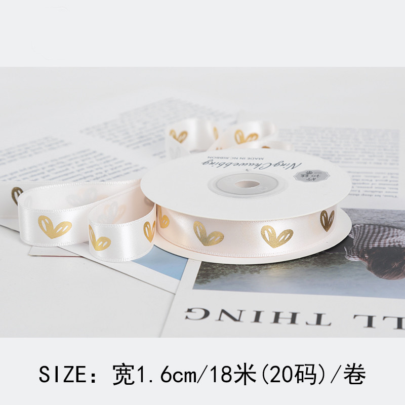 16mm Heart Pattern Gold Foil Printed Ribbon For Gift Packing And Decoration