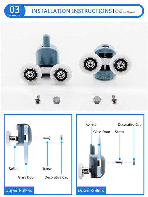 Anti Erosion Sliding Shower Door Wheels , Zinc Alloy Double Shower Door Pulley