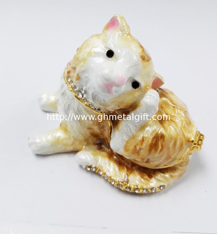 Fashionable Metal Alloy Pewter Rhinetone Cat Trinket jewelry box