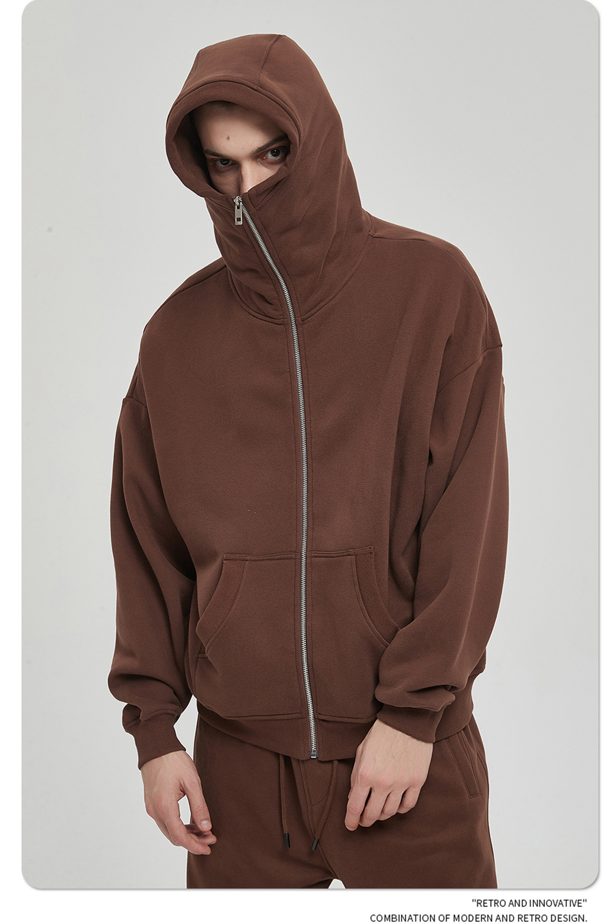 Hooded Collar Winter Warm Cotton Terry Embroidery Masked Ninja Hoodie for Cold Days