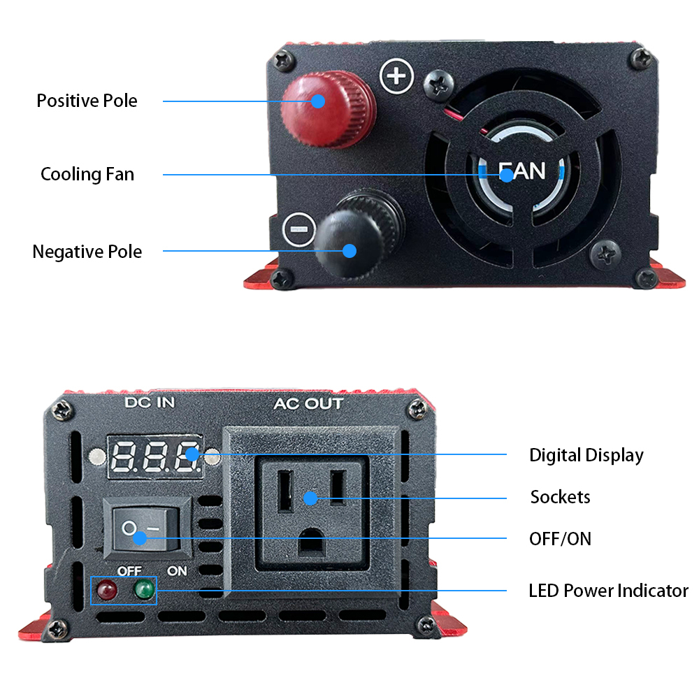 1300W 12V 24V 48V 60V to 110V 220V 230V Pure Sine Wave Power Inverter