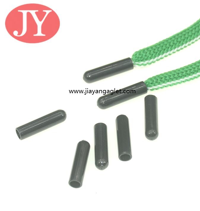 Jiayang aglet Debossed logo matte black color tube shape ABS plastic tipping plastic aglets
