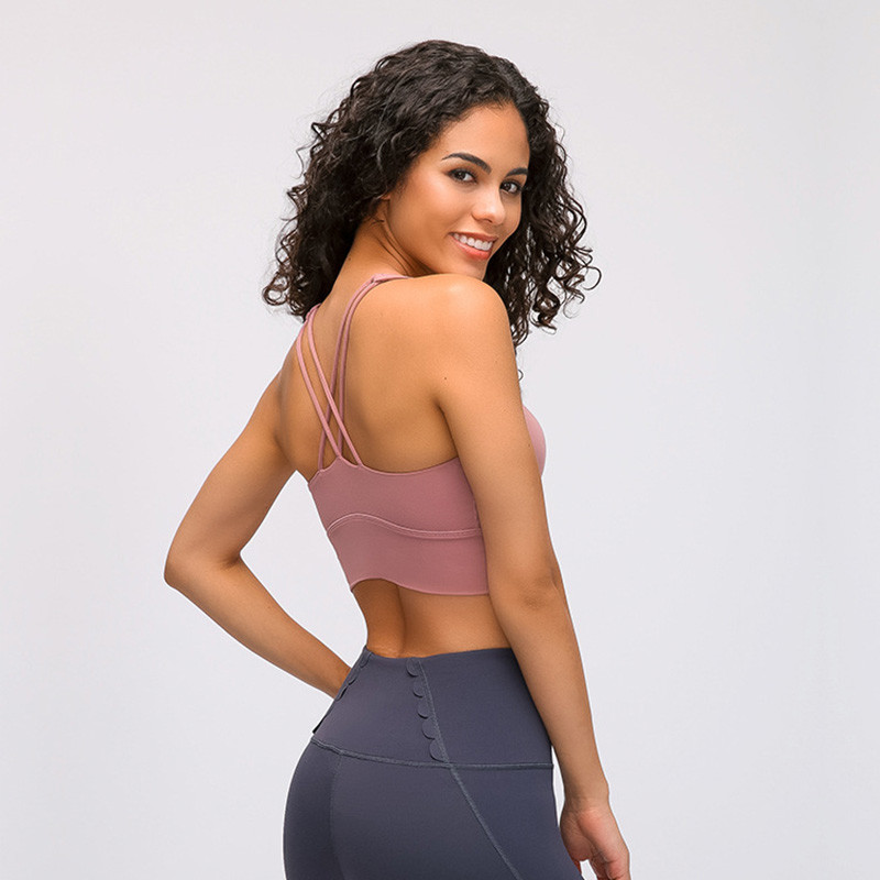 Womens Nude Shock Absorber Padded Sports Bra Nylon Breathable Double Shoulder