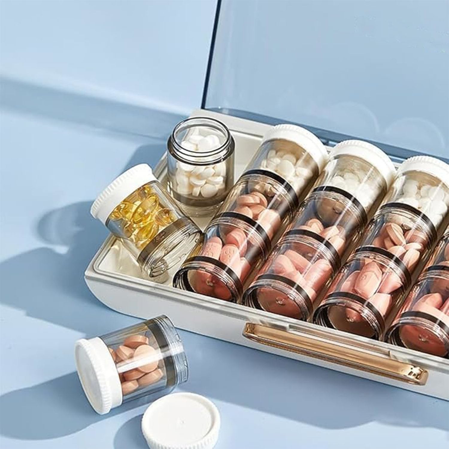 Weekly Pill Organizer 3 Times A Day 7 Day Pill Box With Separate Compartment Internal Box Threaded Knob Structure Large Medicine Organizer Box