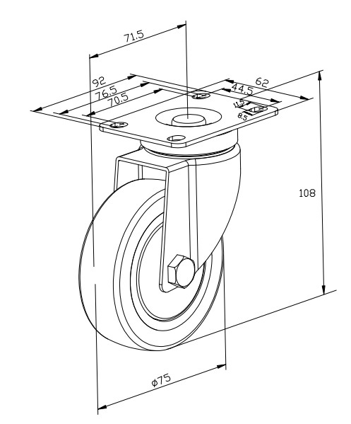 130KG Red Rotating PP PVC Caster Wheels Without Brake