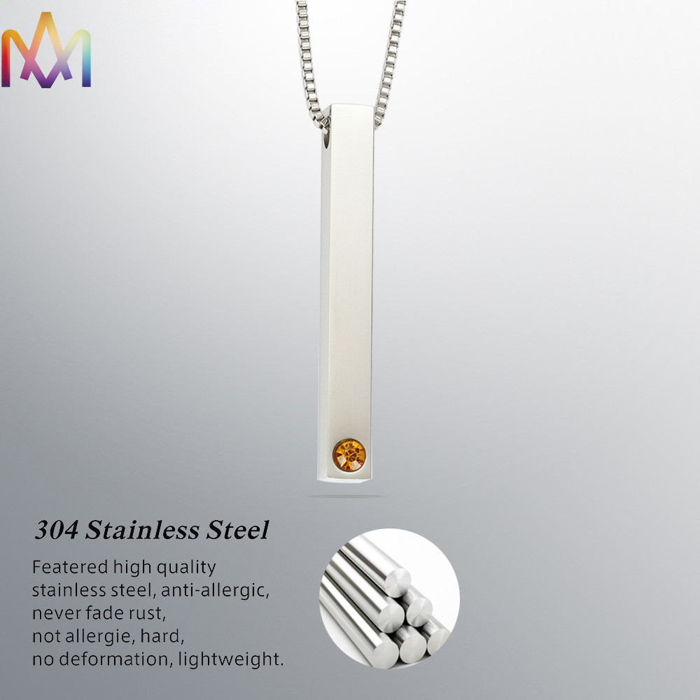 Rustproof Stainless Steel Cuboid Bar Mens Pendant Necklace