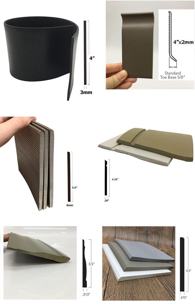 Flexible Baseboard Molding Trim 4 Inch x 20 Feet Extrusion Process Glossy Finish