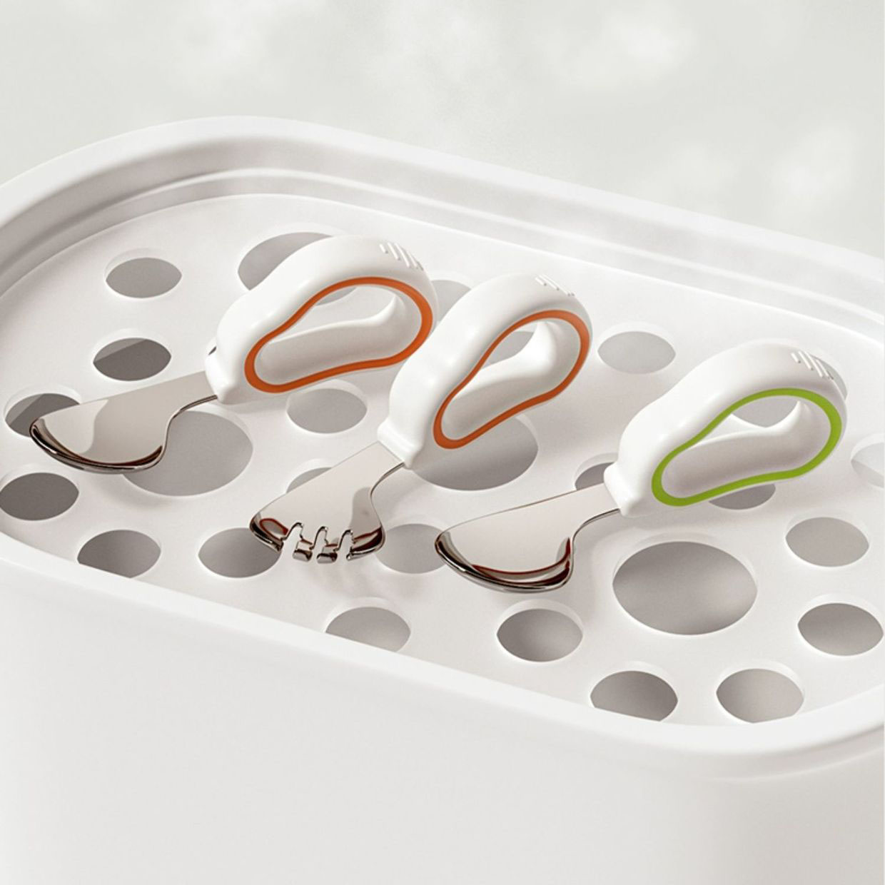 100% Food Grade Silicone Stainless Steel Baby Spoon Fork Set for Kid Feeding Training