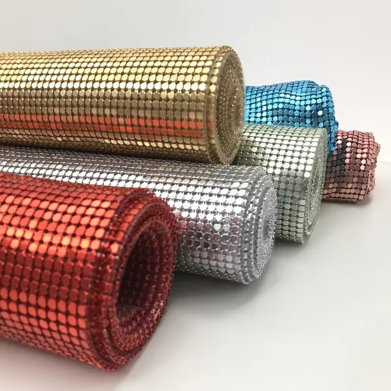 Aluminum Alloy Shimmer Metallic Sequin Chain Link Fabric For Curtain Metal Mesh Fabric