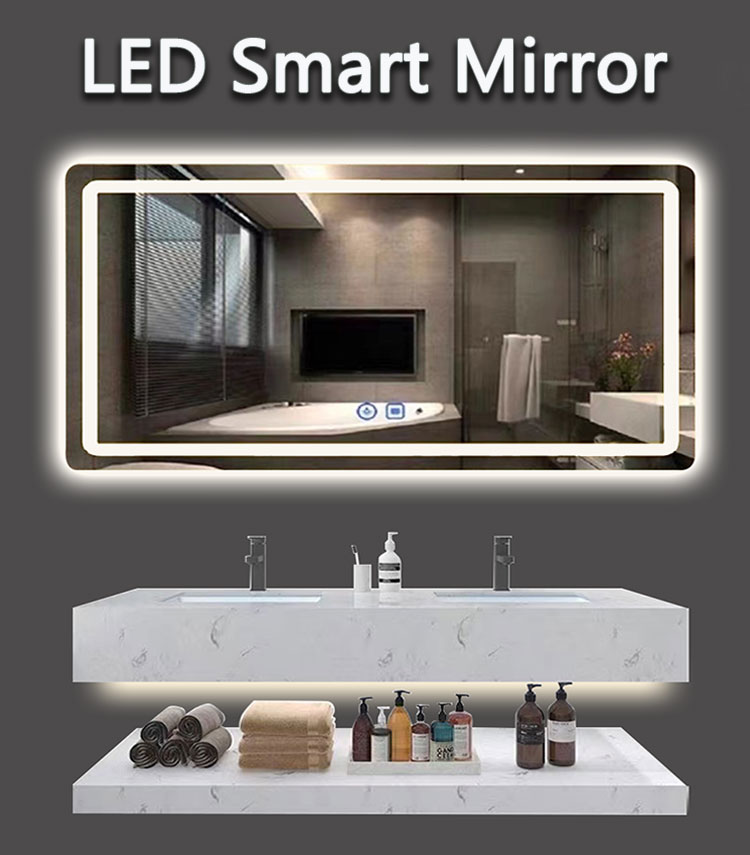 Modern Smart Mirror with High Brightness LED Strip Lights Illuminated and Defogging