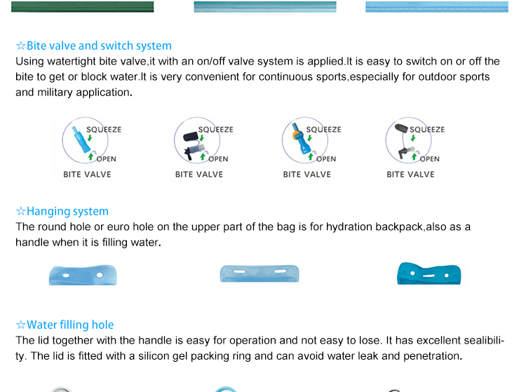 TPU PEVA EVA Hydration Water Pack Customized 1.0L 2.0L 3.0L Volume
