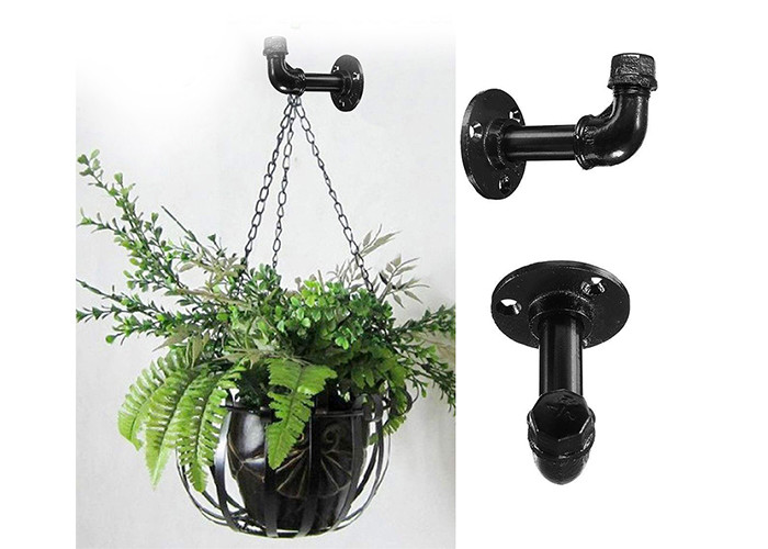 Stylish Black Pipe Coat Rack / Pipe Clothing Rack Wall Mounted Threaded Connection