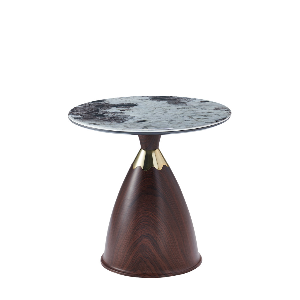 Modern light luxury round living room black marble look glass top metal base corner tables side table