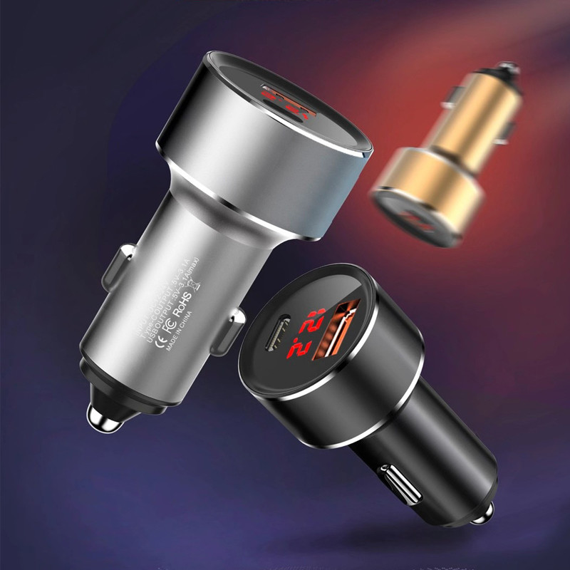 2 In 1 Dual Port Car Charger 30W PD QC3.0 For Smart Phone
