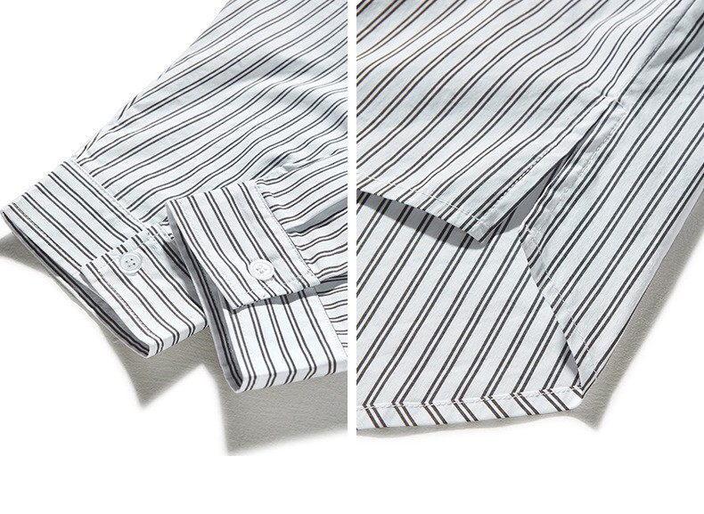 Turn Down Collar Business Long Sleeve Men Shirts White Shirt With Black Stripes