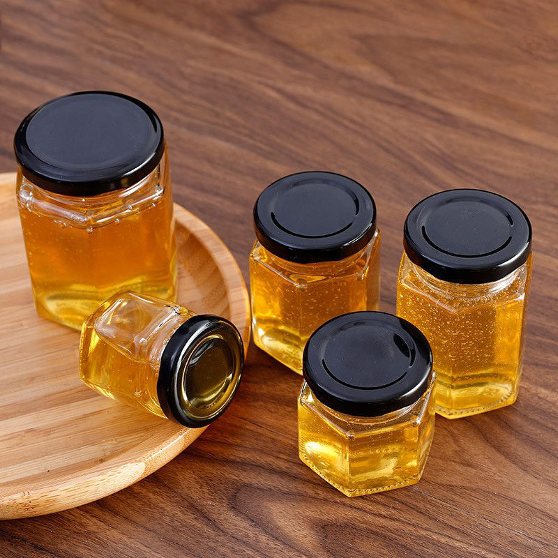Custom Color Glass Hexagonal Jar For Cream Honey 45ml 180ml 500ml 700ml