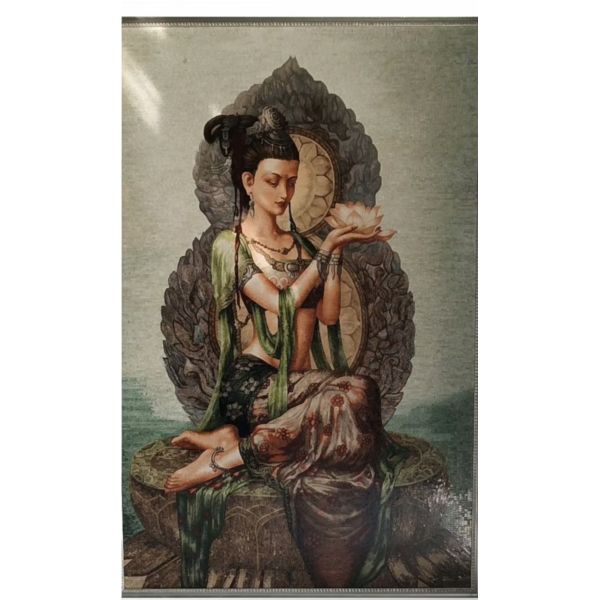 Handmade Water Jet Mosaic Bodhisattva Mosaic Panel Oriental Sacred Artwork For Wall Decoration