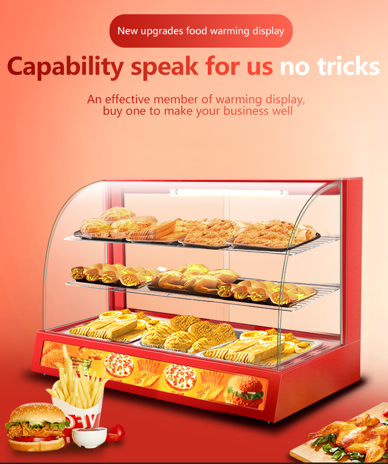Commercial Mini Electric Food Display Warmer Showcase with Three Layers 380x460x600mm