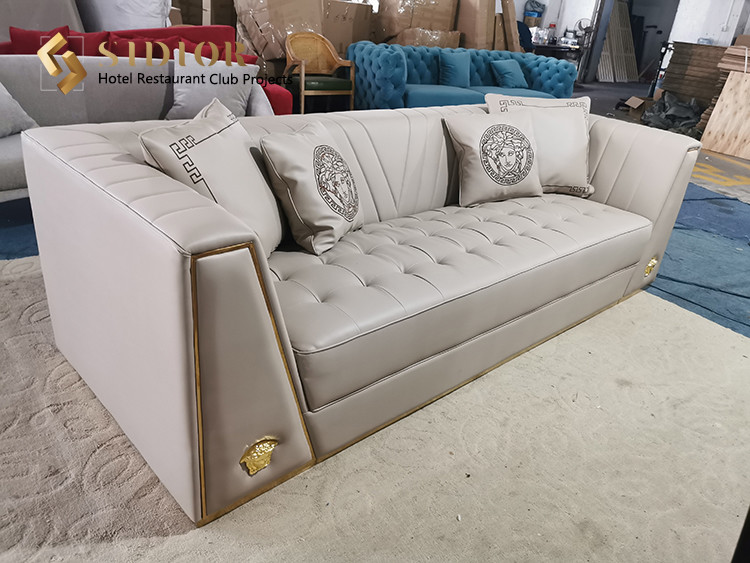 Leisure sofa, Lobby Sofa, Hotel Sofa, Villa Sofa, PU Leather Upholstery, High Density Foam, Stainless Steel Base