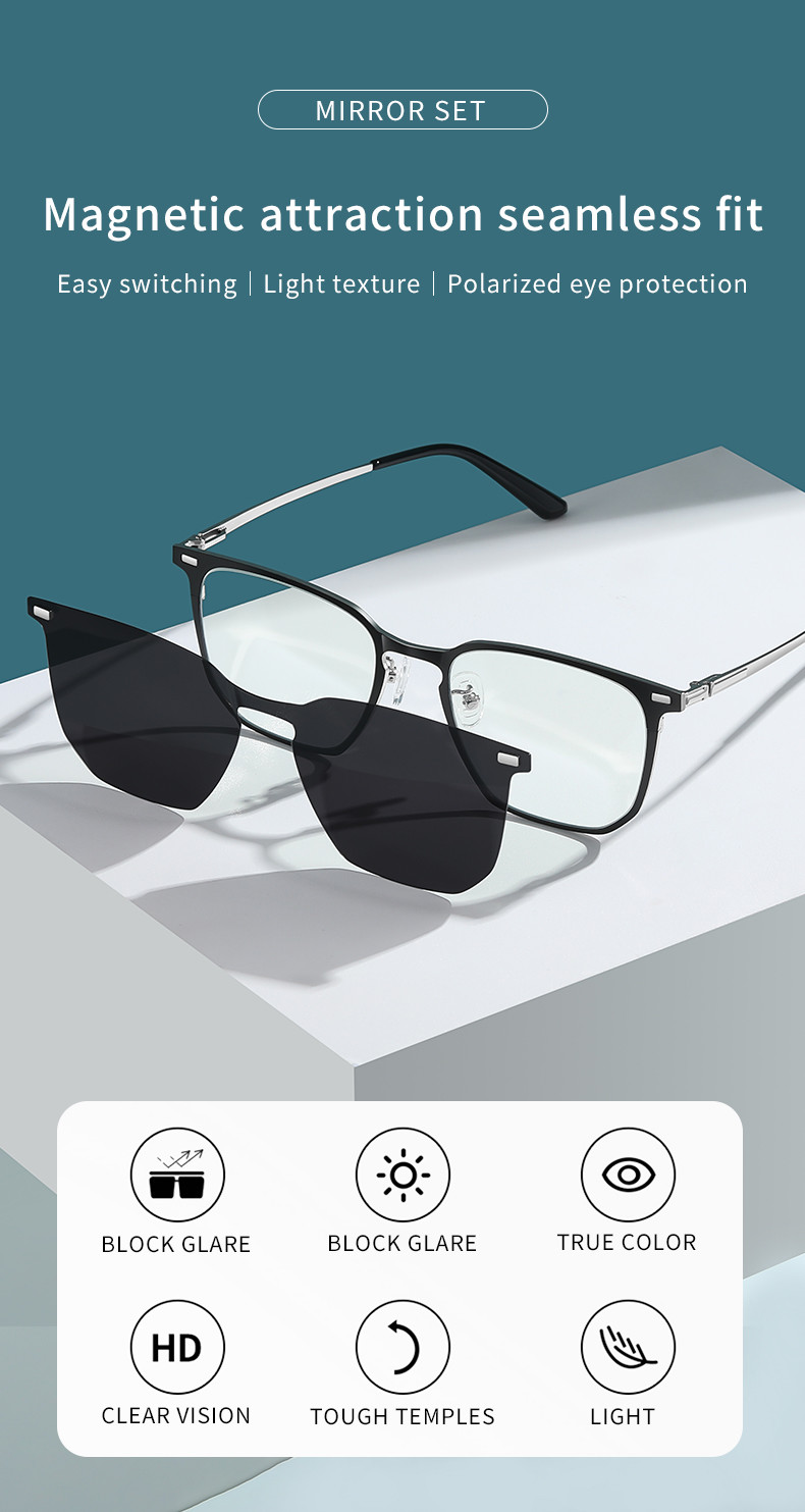 Polarized Magnetic Clip On Sunglasses Reading Glasses Unisex Metal Frame