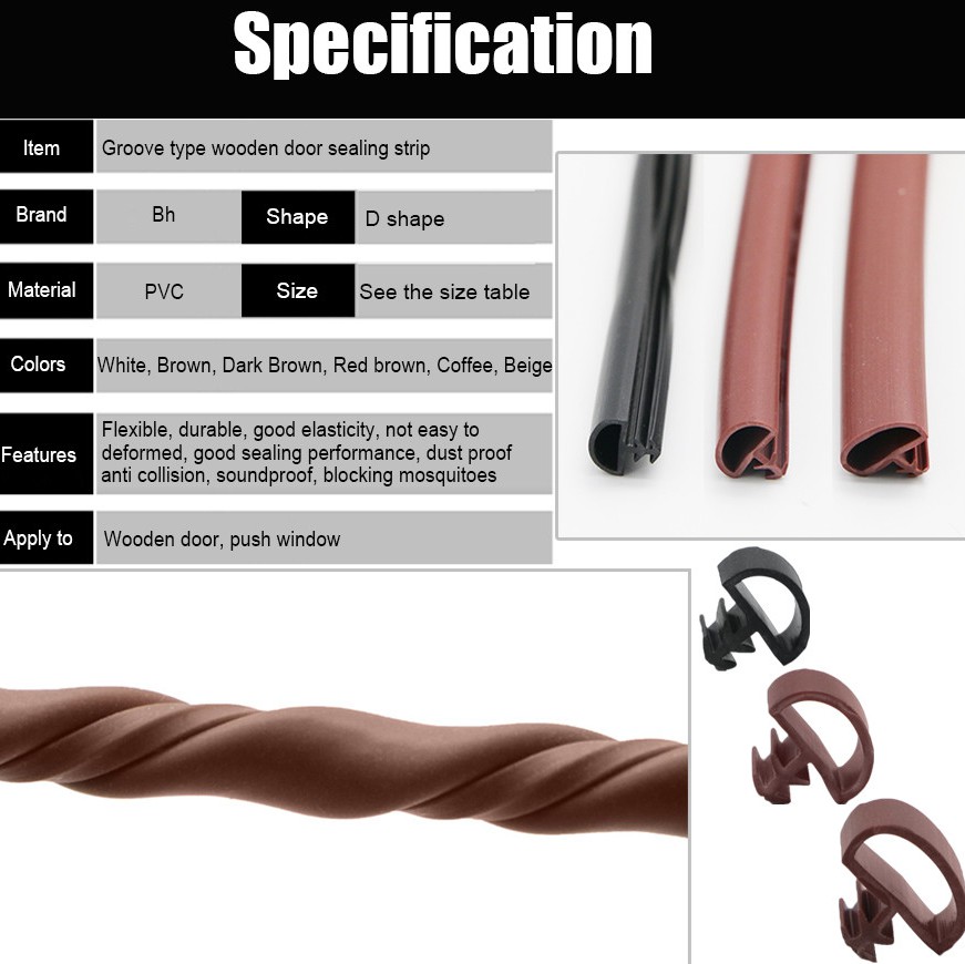 Extrusion Rubber Seal Tape for Wooden Door Window Frame PVC TPE Silicone D 12x6x4mm