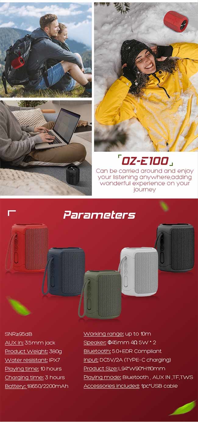 Green Fabric Wireless Speaker With Frequency Response 70Hz-20KHz