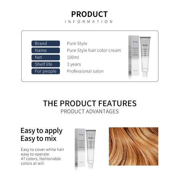 Purestyle OEM/ODM 100ML 47 Colors Low Ammonia Salon Use Professional Permanent Hair Color Cream