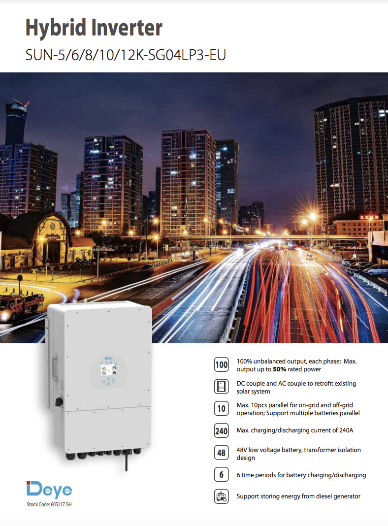 Deye Hybrid inverter SUN-8K-SG04LP3-EU/AU 8000W 8KW with wifi Three Phase 2 Mppt deye solar inverter