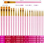 Cumtomized Pink Color Artist Paint Brush Set , Acrylic Oil Watercolor Paint