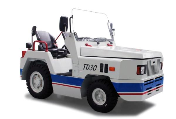 TD30 White Color Steel Electric Aircraft Tow Tractor , Electric Platform Truck