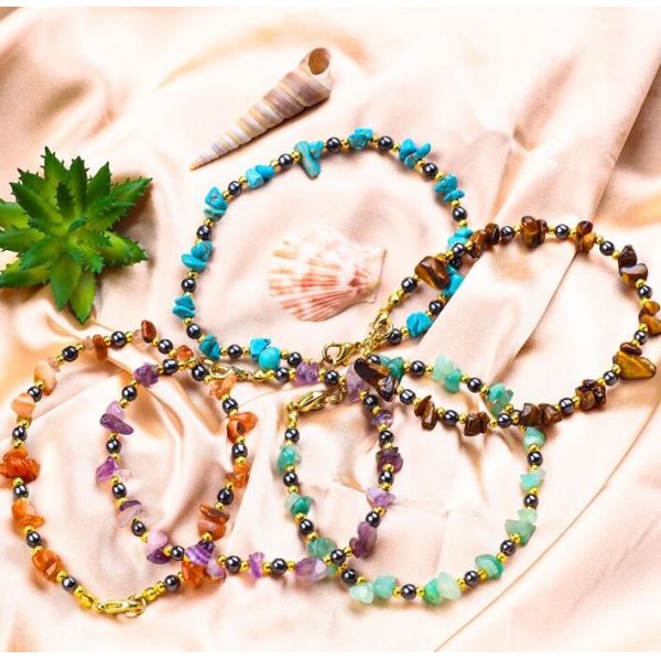 Hematite Stone Anklets Bracelets With Crystal Chip Gravel Stone Ankle Chain Jewelry