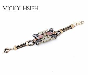 China VICKY.HSIEH Gold Ox Tone Multi Color Resin Beaded Strand Bracelet wholesale