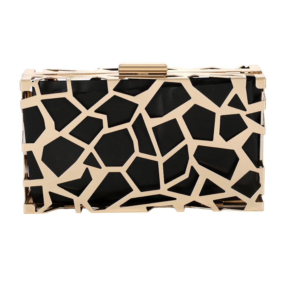 Geometric Pattern Gold Hollow Out Purse Frame With Plastic Box