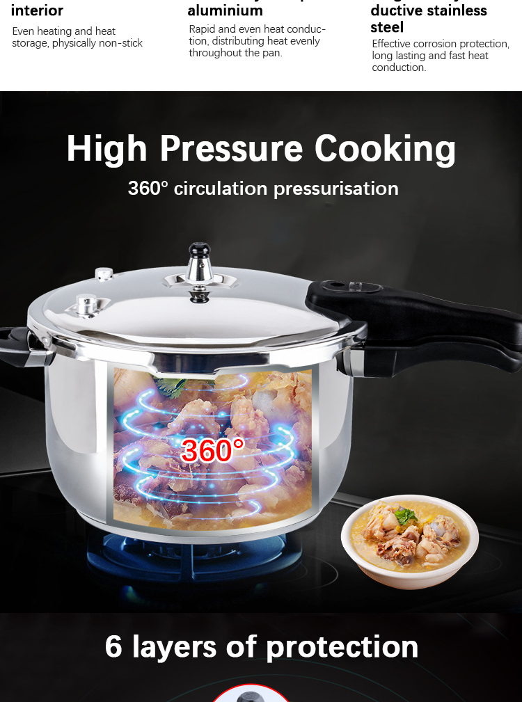 Multiple Sizes Kitchen Pressure Cooker Silver Soup Pot 18/8 Stainless Steel