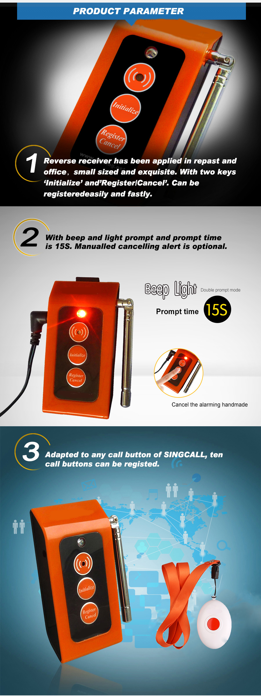 Cheap wireless pager system long accept distance emergency alarm call button for elderly