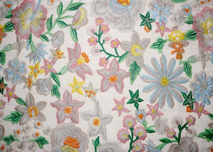 Polyester Multi Colored Dress Lace Fabric With Heavy Embroidery By OEKO TEX 100