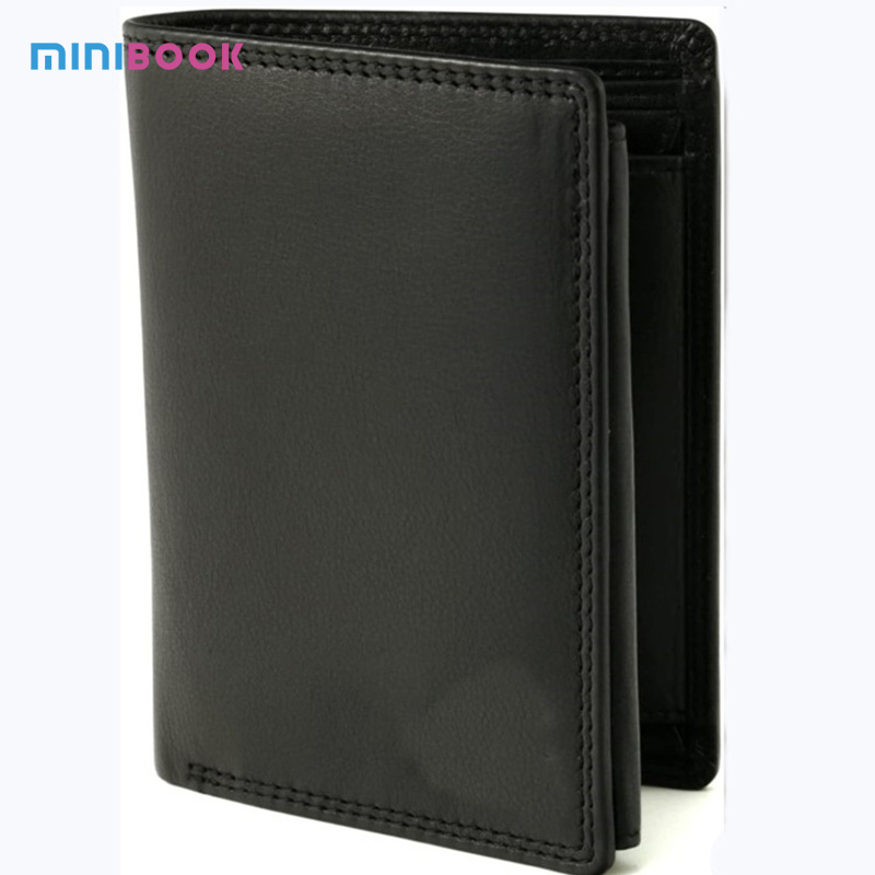 Men'S Trifold Wallet With Zipper And Coin Pocket Black 100% Genuine Leather Waterproof