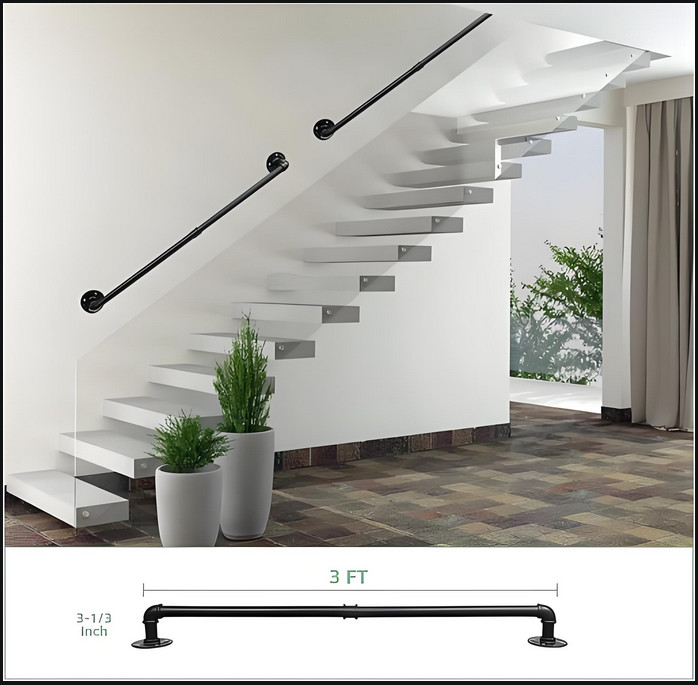 Heavy Duty Steel Wall Mounted Hand Railing For Stairs Space Saving Design
