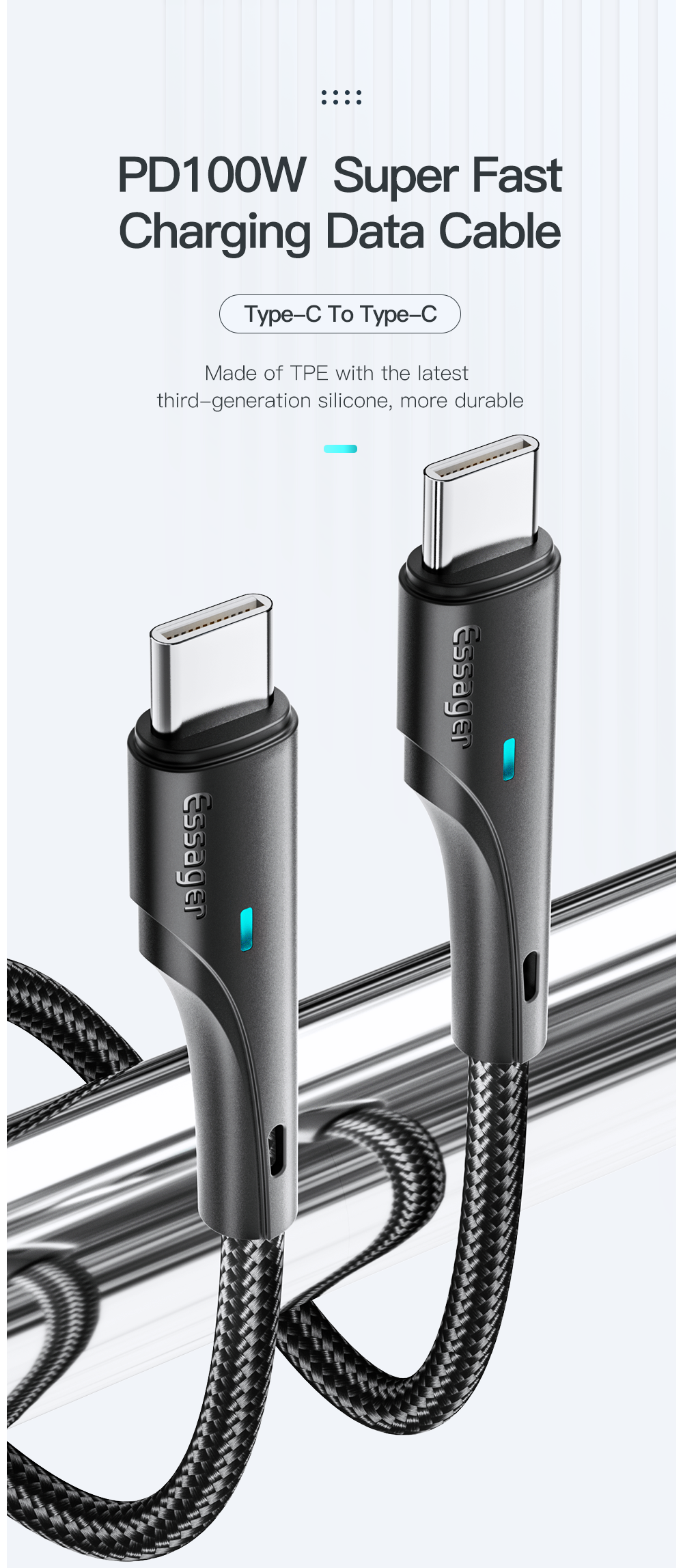 Essager 2022 Rousseau Fast Charging Type C To Type C Charging Cable 100W 60W
