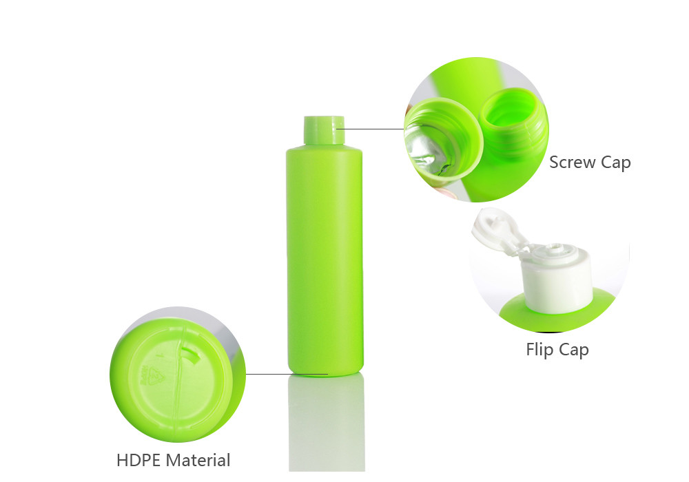 Green Cylindrical 230ml Detergent Liquid Bottle With Flip Cap
