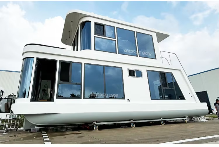 Two Story 4.0m Width Aluminum Boat House 11.5m Length Luxury Floating Houseboat