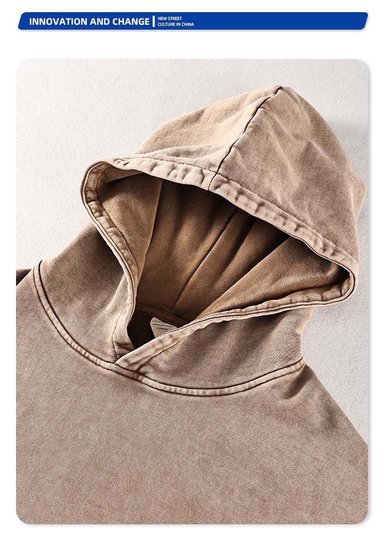 Vintage Hooded Sweatshirt Faded Distressed Acid Wash 420Gsm Heavyweight 100 Cotton Blank Oversized