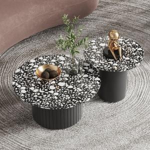 China Beige Marble Living Room Coffee Table Round With Wooden Base wholesale