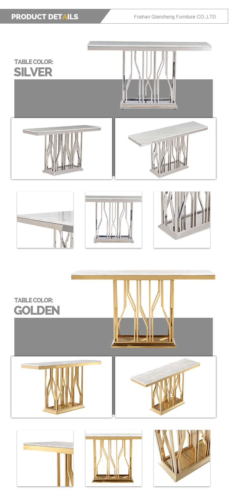 160x45x85cm 0.3cbm Stainless Steel Console Table With Marble Top 20mm