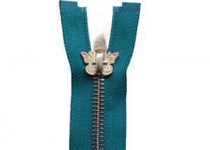 China Butterfly Shape Pulls Large Metal Zippers , Golden Metal Large Industrial Zippers wholesale