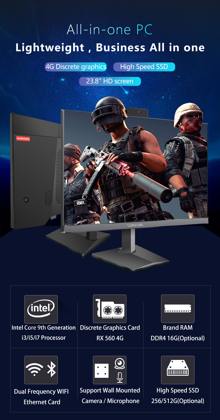 School Office Desktop Computer 27 inch Core i7 All-in-One Gaming PC with Built-in Table