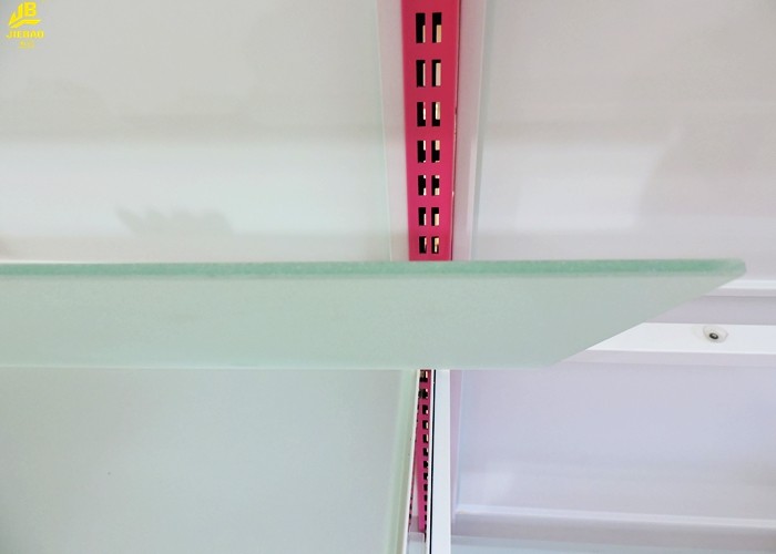 Glass Shelf Brackets Pharmacy Shelving 8MM Thickness Glass Steel Materials 0.9M Long