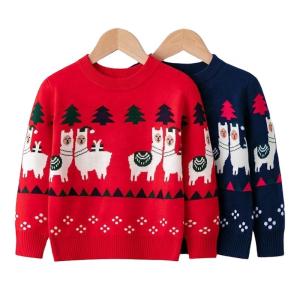 China customized 100% cotton cartoon jacquard kids christmas sweater knit jumpers unisex christmas sweaters for kids wholesale
