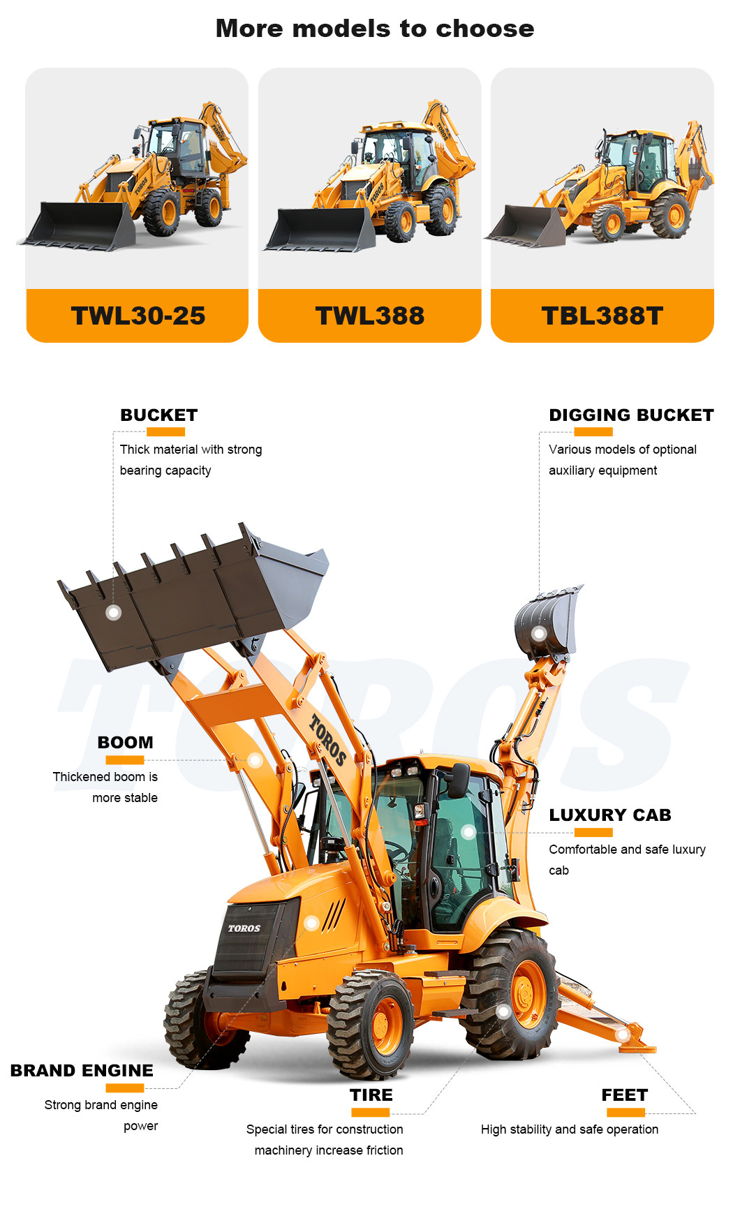 TOROS Versatile Mini Backhoe Loader Machine 1 Ton 2 Ton 3 Ton