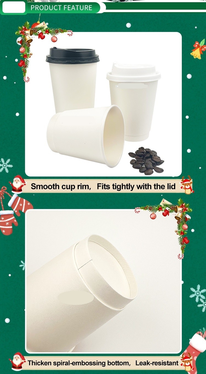 Custom Printed Logo Disposable Double Wall Christmas Paper Coffee Cups With Lid For Beverage Paper Coffee Cups